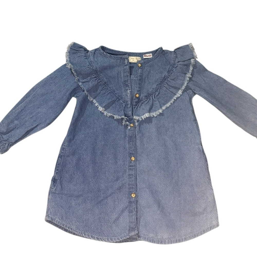 ZARA Blue Baby Girl Denim Ruffle Tunic Dress 18–24 Months Chambray